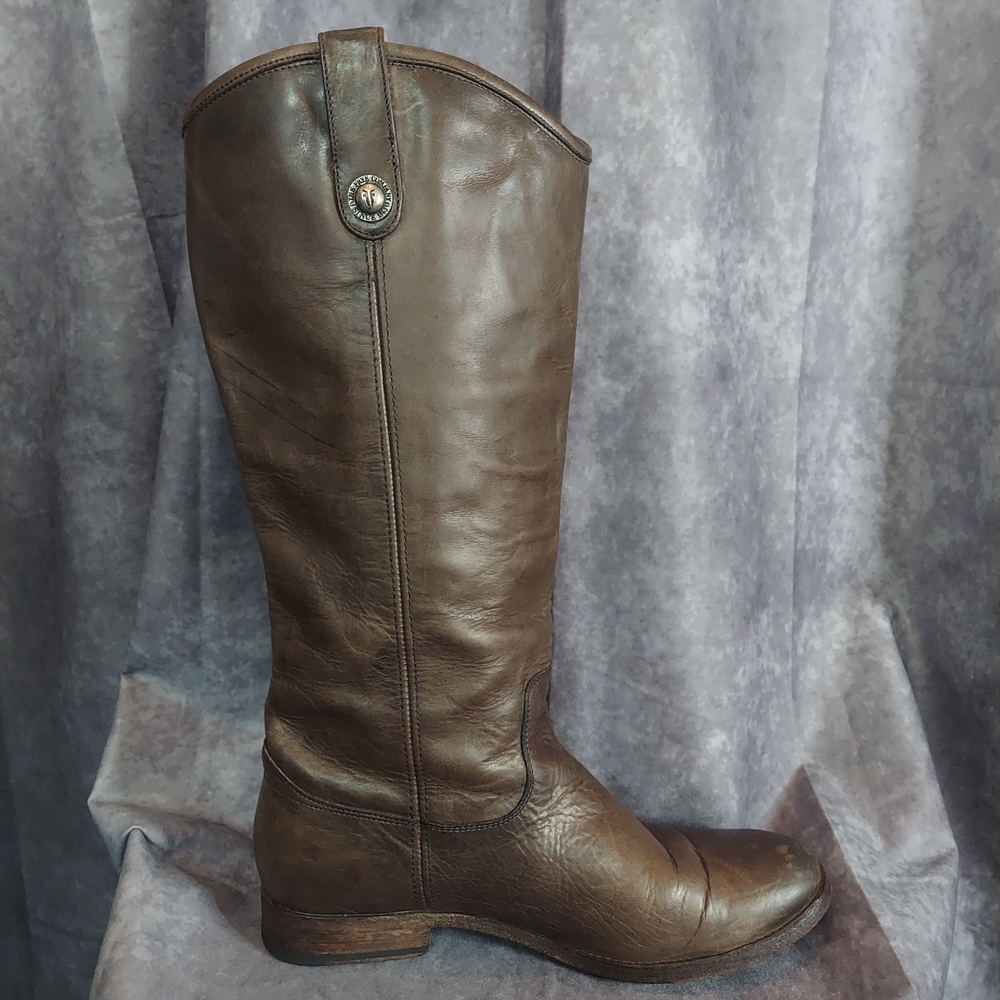 Frye Melissa Button Extended Calf Leather Riding Boots Cognac Brown Women's 9B - Picture 8 of 16
